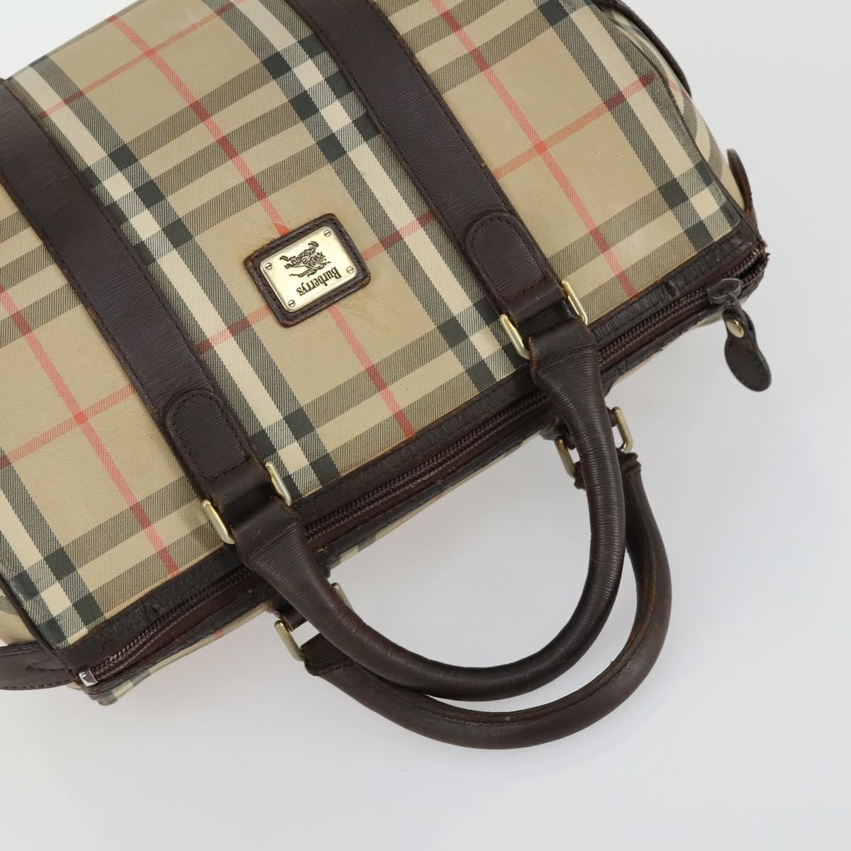 Burberry BURBERRY Nova Check Boston Bag Canvas Leather 2 Set Beige Authentic bs31977