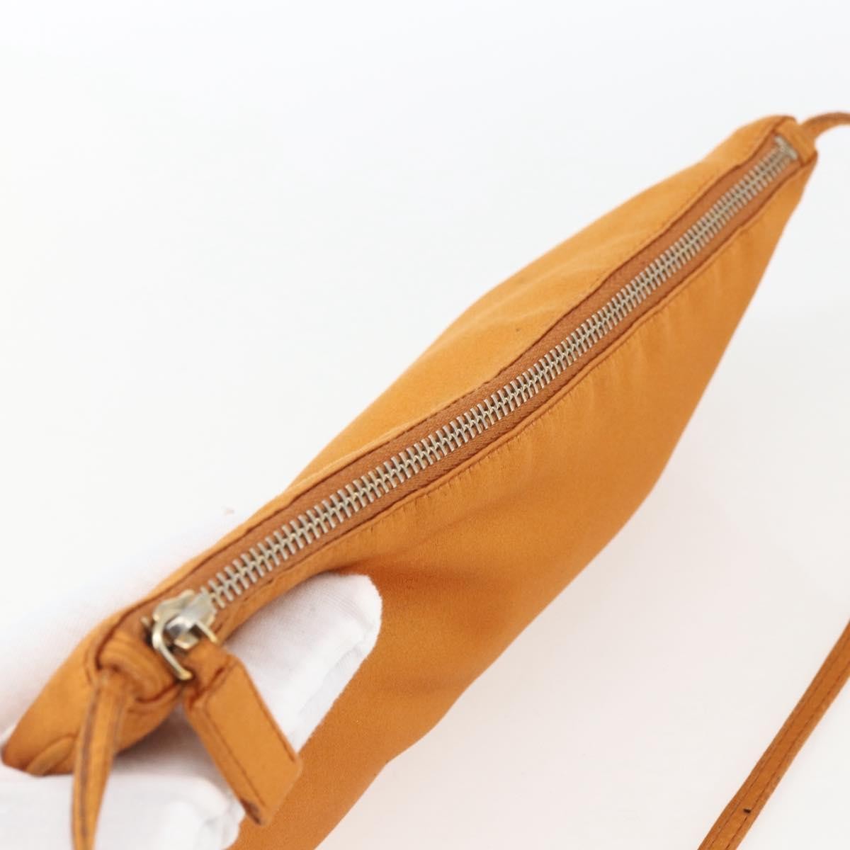 Prada PRADA Accessory Pouch Satin Orange Gold Authentic 161612 Bag