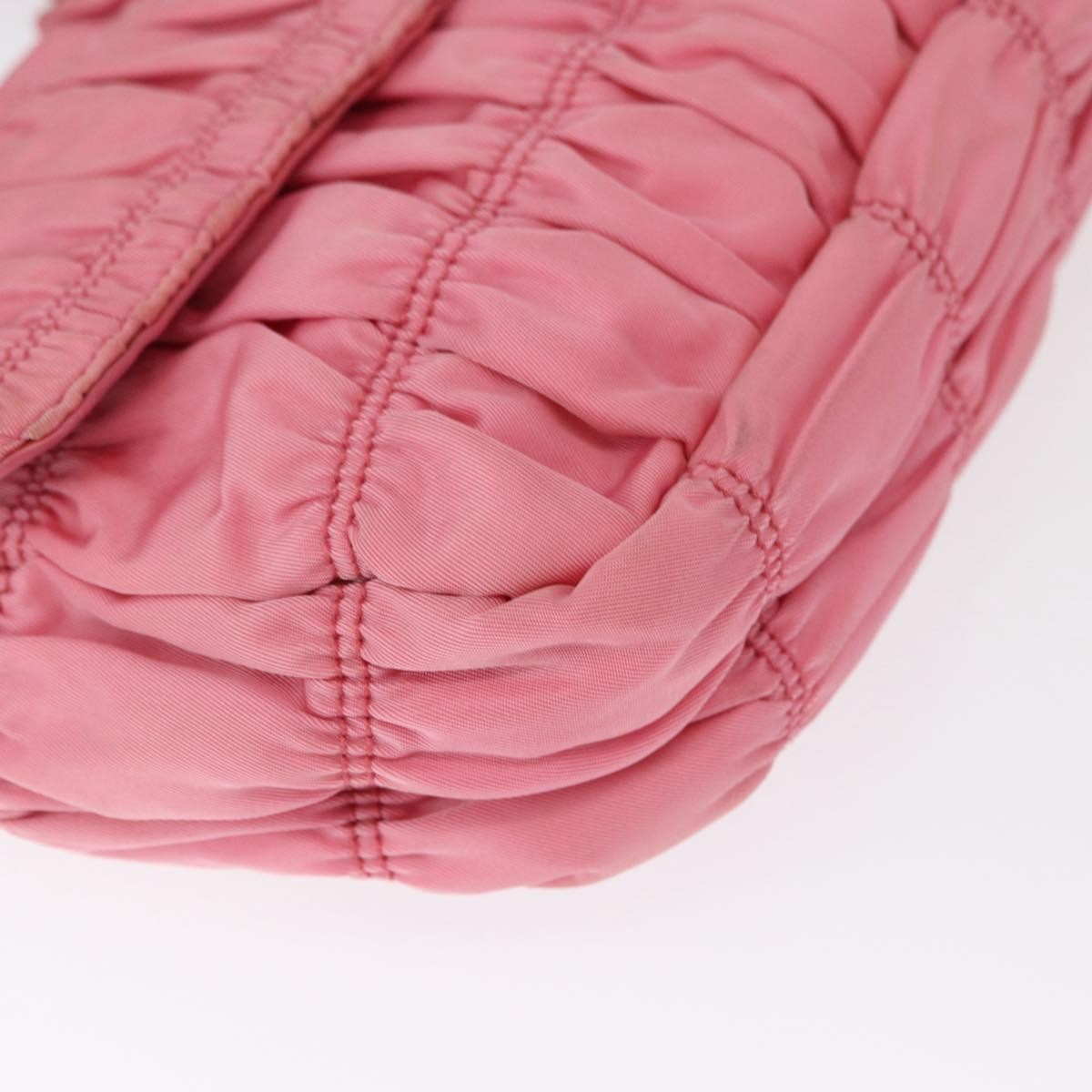 Prada PRADA Gathered Chain Shoulder Bag Nylon Pink Silver Authentic 161419