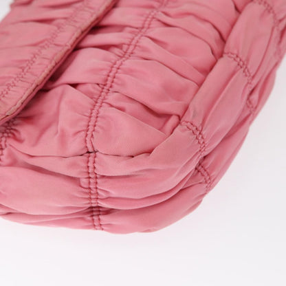 Prada PRADA Gathered Chain Shoulder Bag Nylon Pink Silver Authentic 161419