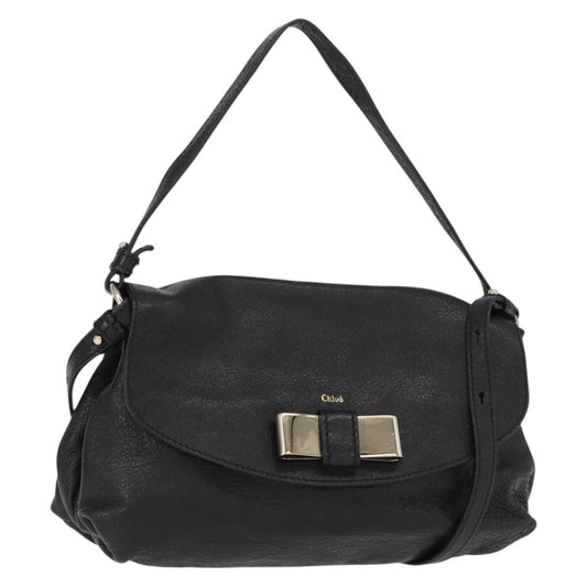 Chloé Chloé Chloe Lily Hand Bag Leather 2way Black Gold Authentic BA8650