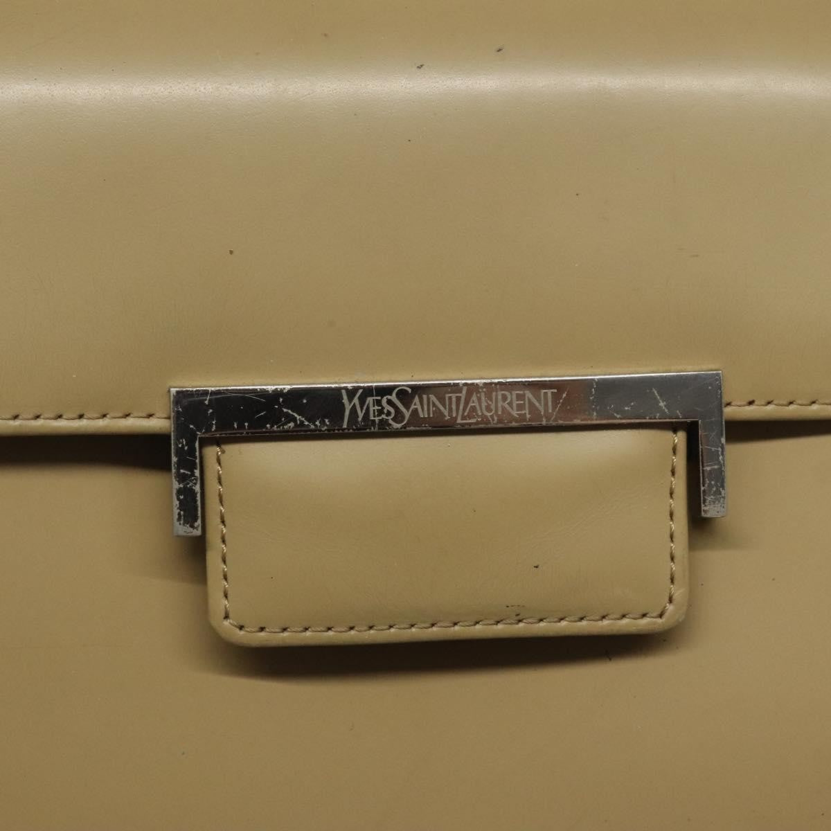 Saint Laurent SAINT LAURENT Shoulder Bag Leather Beige Silver Authentic bs23487