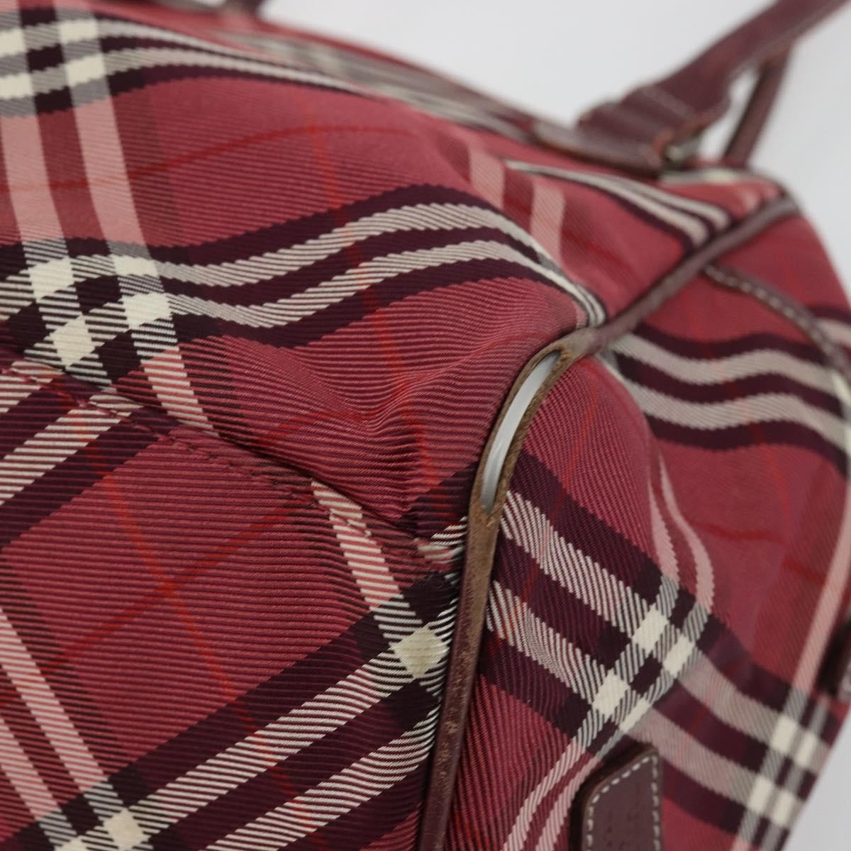 Burberry BURBERRY Nova Check Blue Label Hand Bag Nylon Red Silver Authentic bs34679