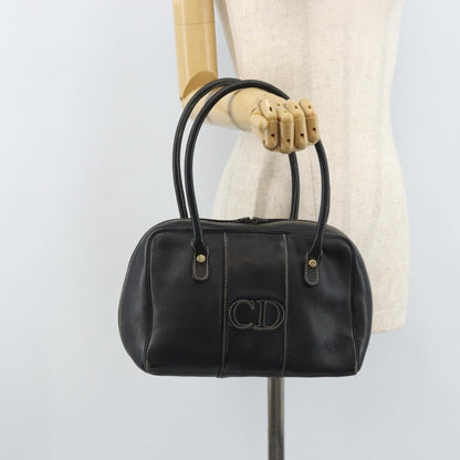 Dior Christian Dior Hand Bag Leather Black Gold Authentic ep13686