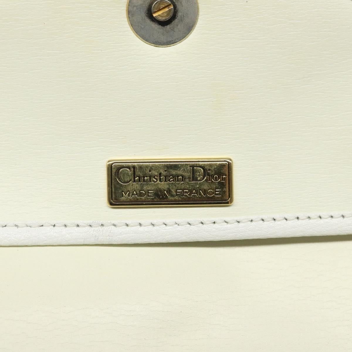 Dior Christian Dior Shoulder Bag Leather White Gold Authentic BA1797