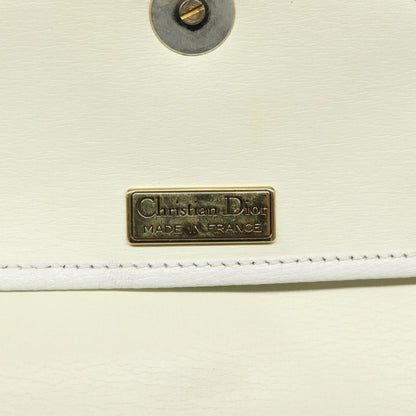 Dior Christian Dior Shoulder Bag Leather White Gold Authentic BA1797