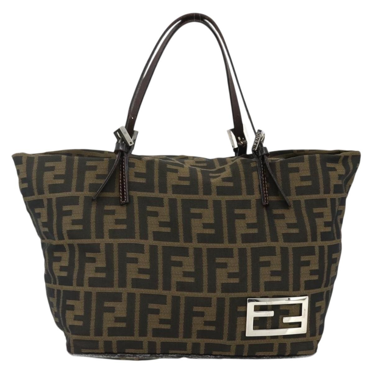 Fendi FENDI Zucca Canvas Hand Bag Black Brown Authentic 175169