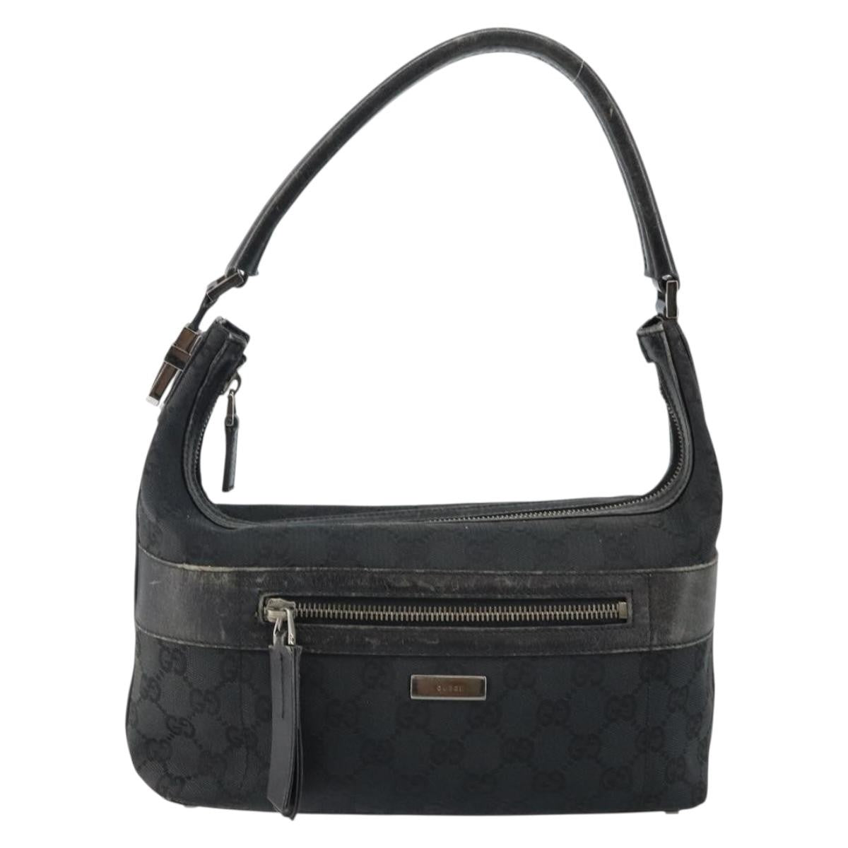 Gucci GUCCI GG Canvas Shoulder Bag Black Silver 001 4302 Authentic 144270