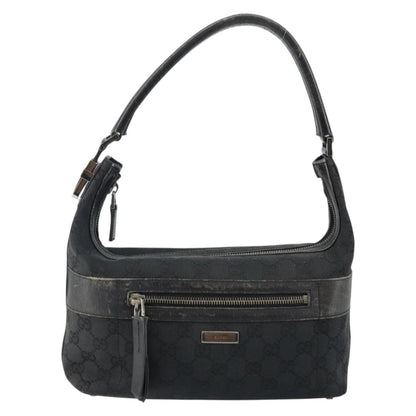 Gucci GUCCI GG Canvas Shoulder Bag Black Silver 001 4302 Authentic 144270