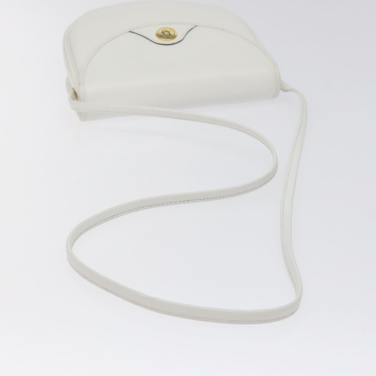 Dior Christian Dior Shoulder Bag Leather White Gold Authentic BA1797