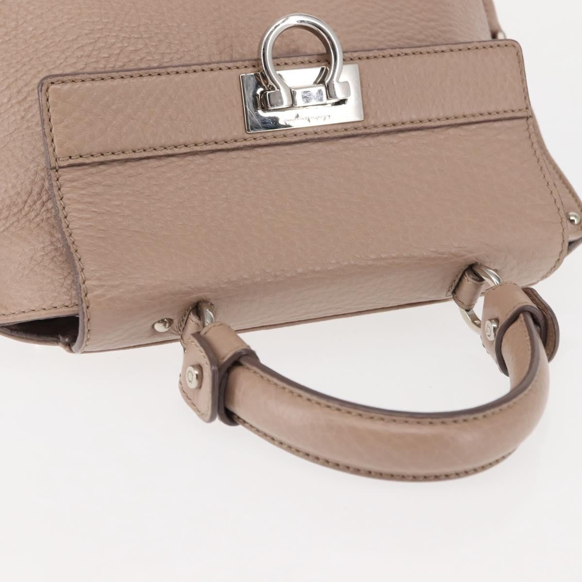 Salvatore Ferragamo Salvatore Ferragamo Gancini Sophia Hand Bag Leather Beige Silver Authentic 145498