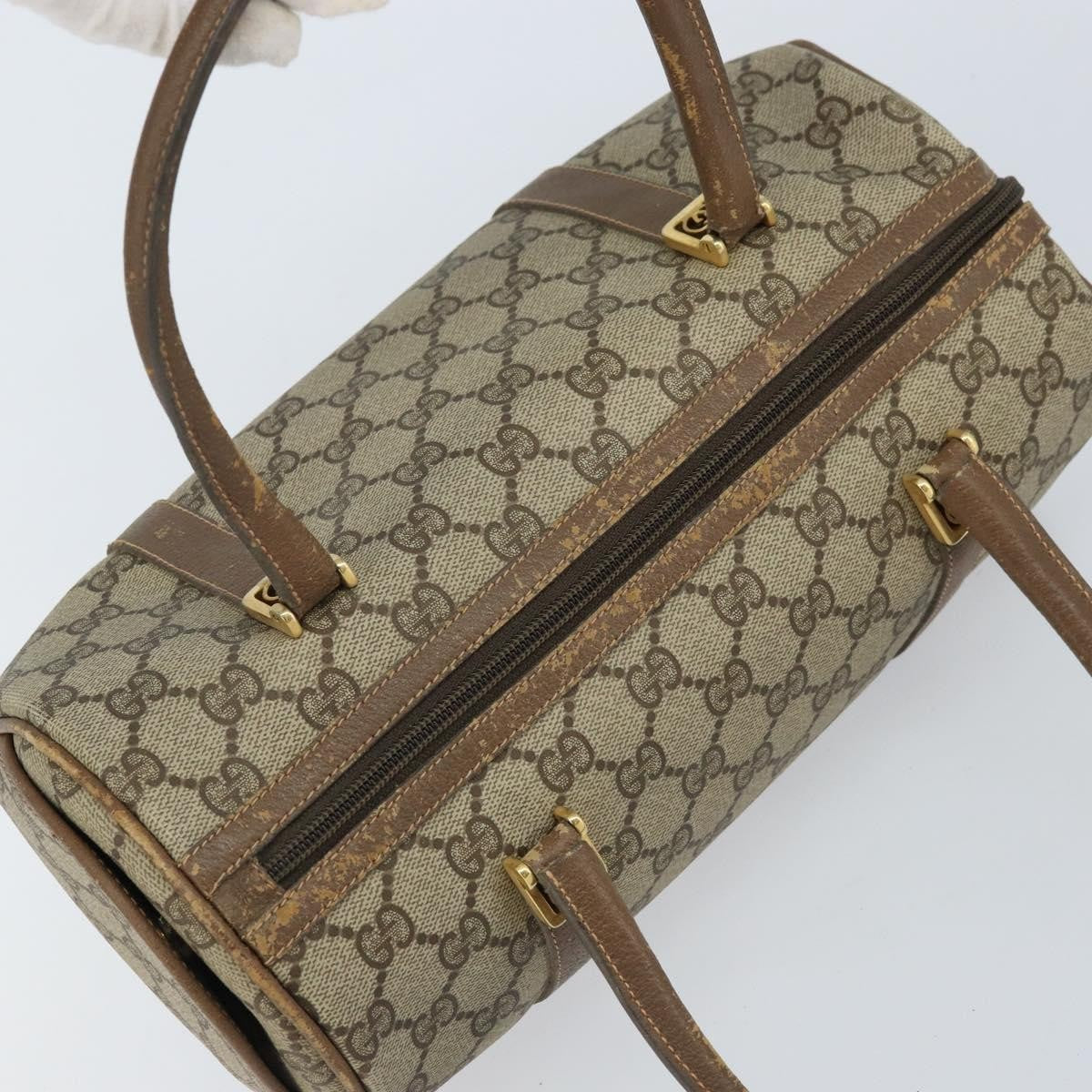 Gucci GUCCI GG Supreme Hand Bag PVC Beige Gold Authentic 173885
