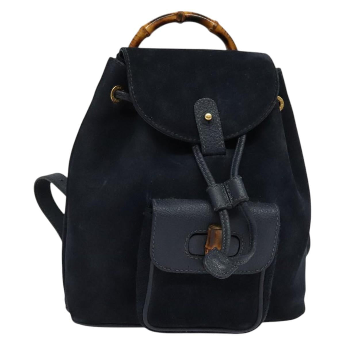 Gucci GUCCI Bamboo Backpack Suede Navy Gold 003 2034 0030 Authentic ep10733 Bag