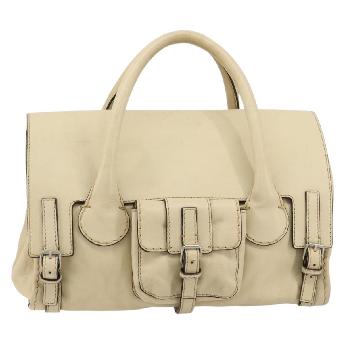 Chloé Chloé Chloe Edith Boston Bag Leather Beige Silver Authentic bs30503