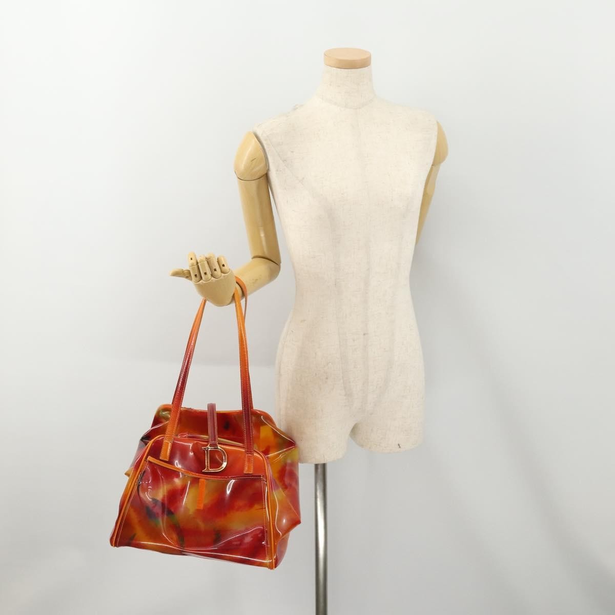 Dior Christian Dior Hand Bag Vinyl Orange Authentic 177521