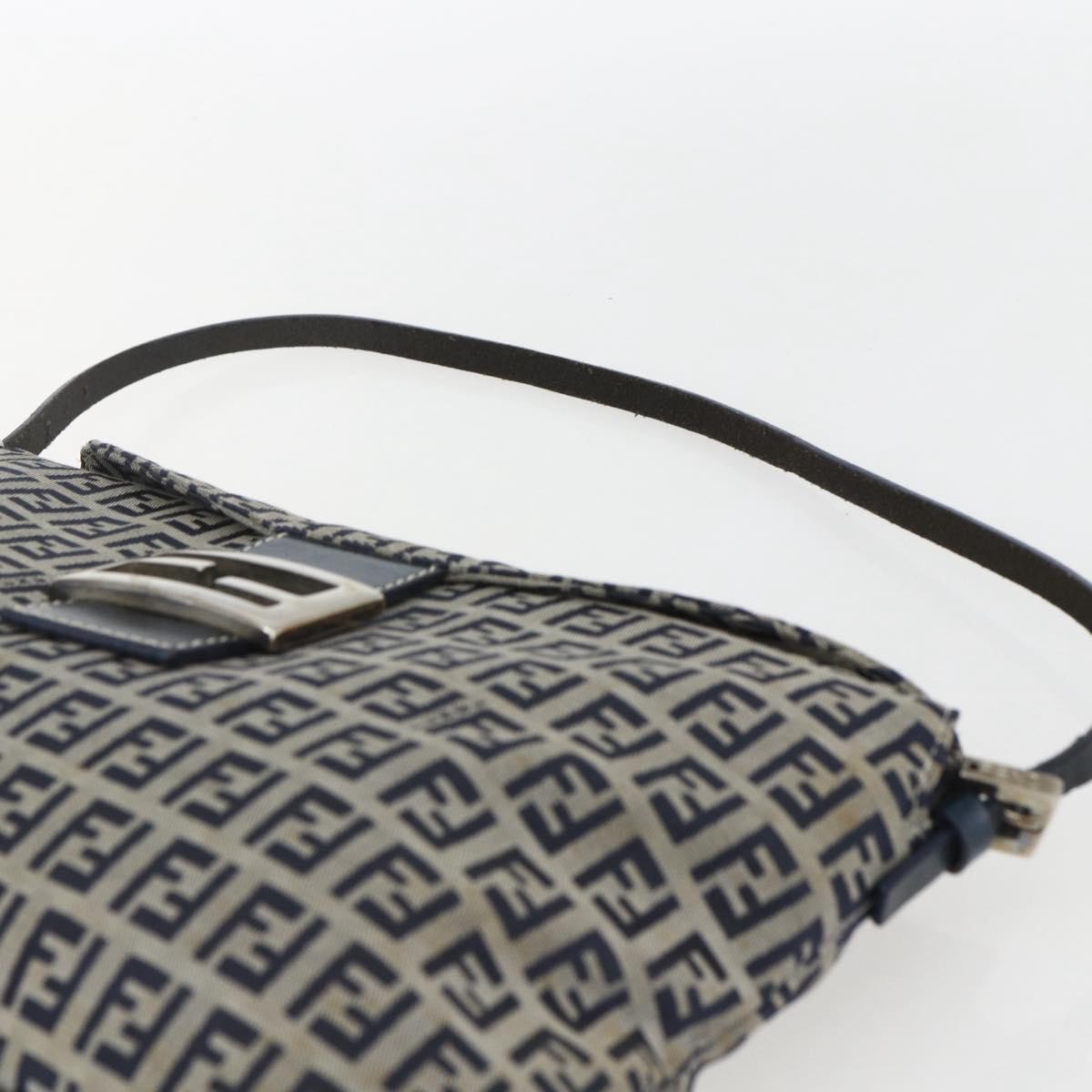 Fendi FENDI Zucchino Canvas Shoulder Bag Navy Silver Authentic 159737