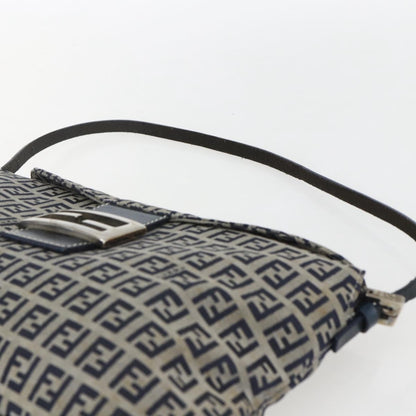 Fendi FENDI Zucchino Canvas Shoulder Bag Navy Silver Authentic 159737