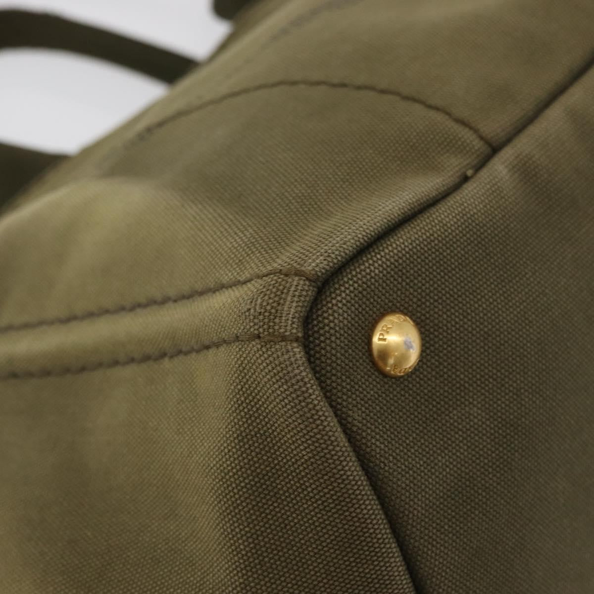 Prada PRADA Canapa MM Hand Bag Canvas 2way Khaki Gold Authentic ti3829