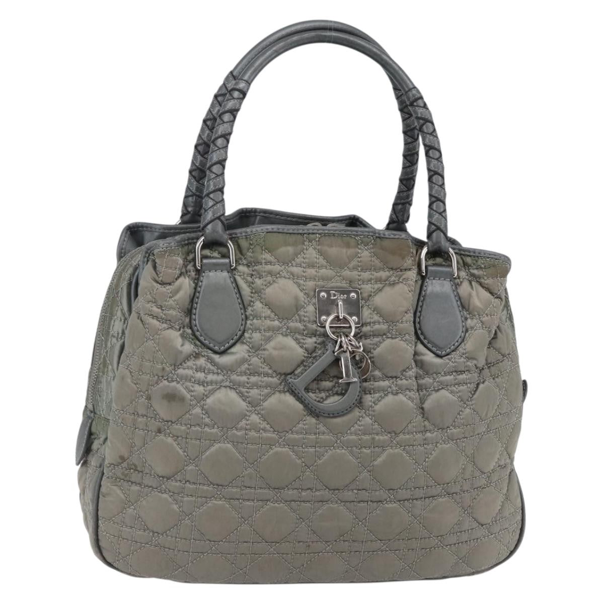 Dior Christian Dior Canage Hand Bag Nylon Gray Silver Authentic 147959