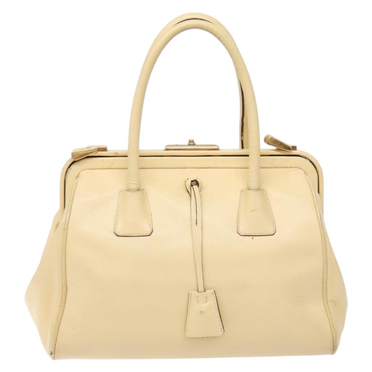 Prada PRADA Gamaguchi Hand Bag Leather Beige Gold Authentic 135924