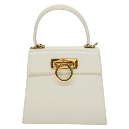 Salvatore Ferragamo Salvatore Ferragamo Gancini Hand Bag Leather 2way White Gold Authentic 134575