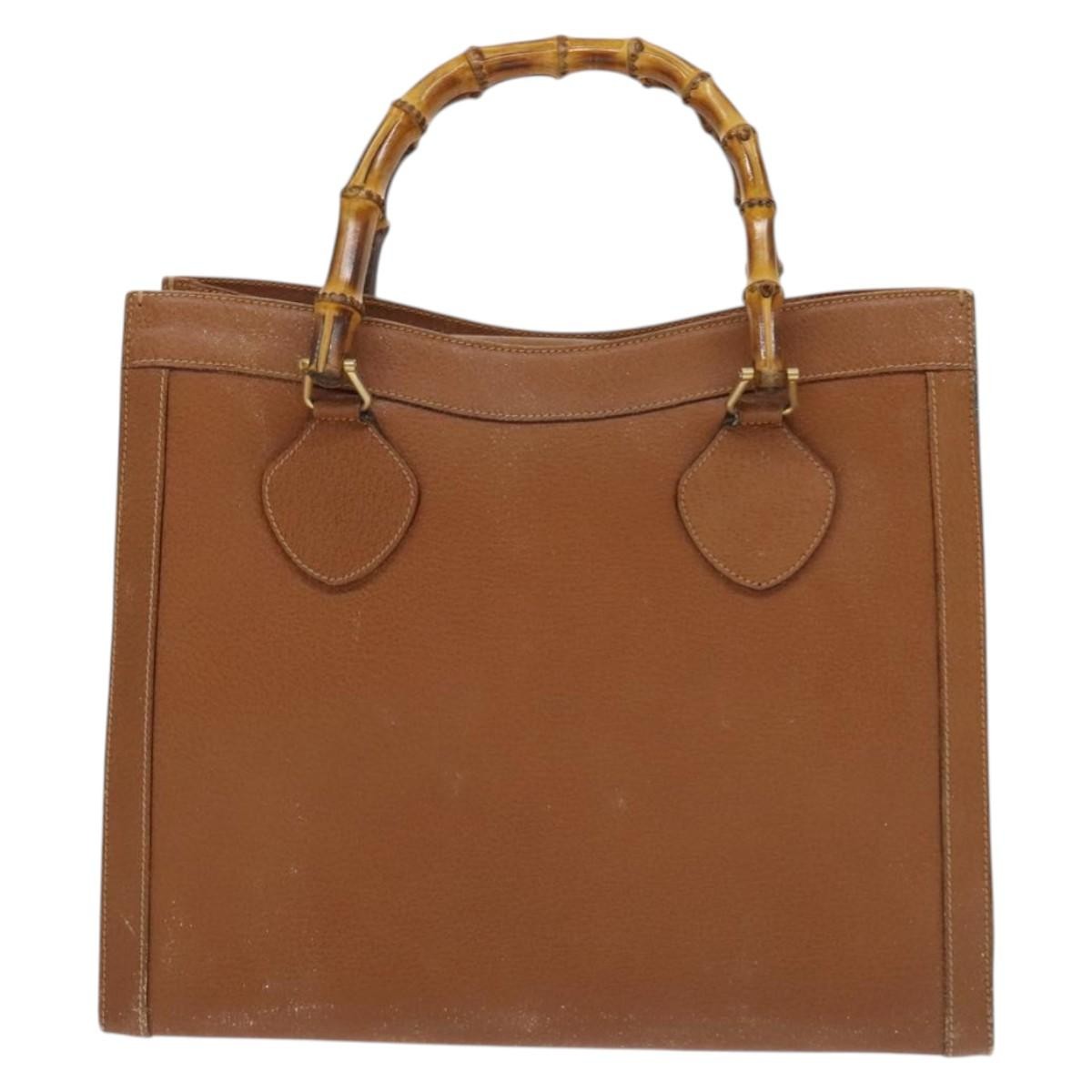 Gucci GUCCI Bamboo Hand Bag Leather Brown Gold Authentic ep9697