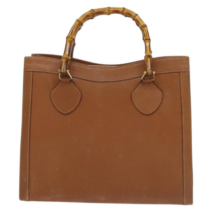 Gucci GUCCI Bamboo Hand Bag Leather Brown Gold Authentic ep9697