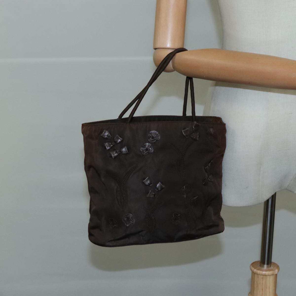 Prada PRADA Hand Bag Nylon Brown Silver Authentic bs20899