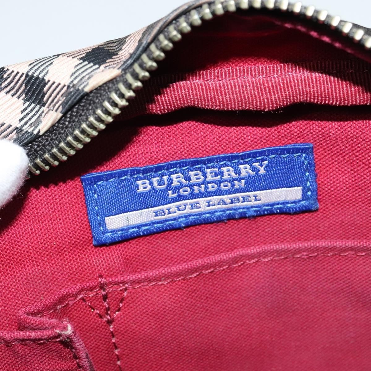 Burberry BURBERRY Nova Check Blue Label Shoulder Bag Nylon Brown Silver Authentic ti3061