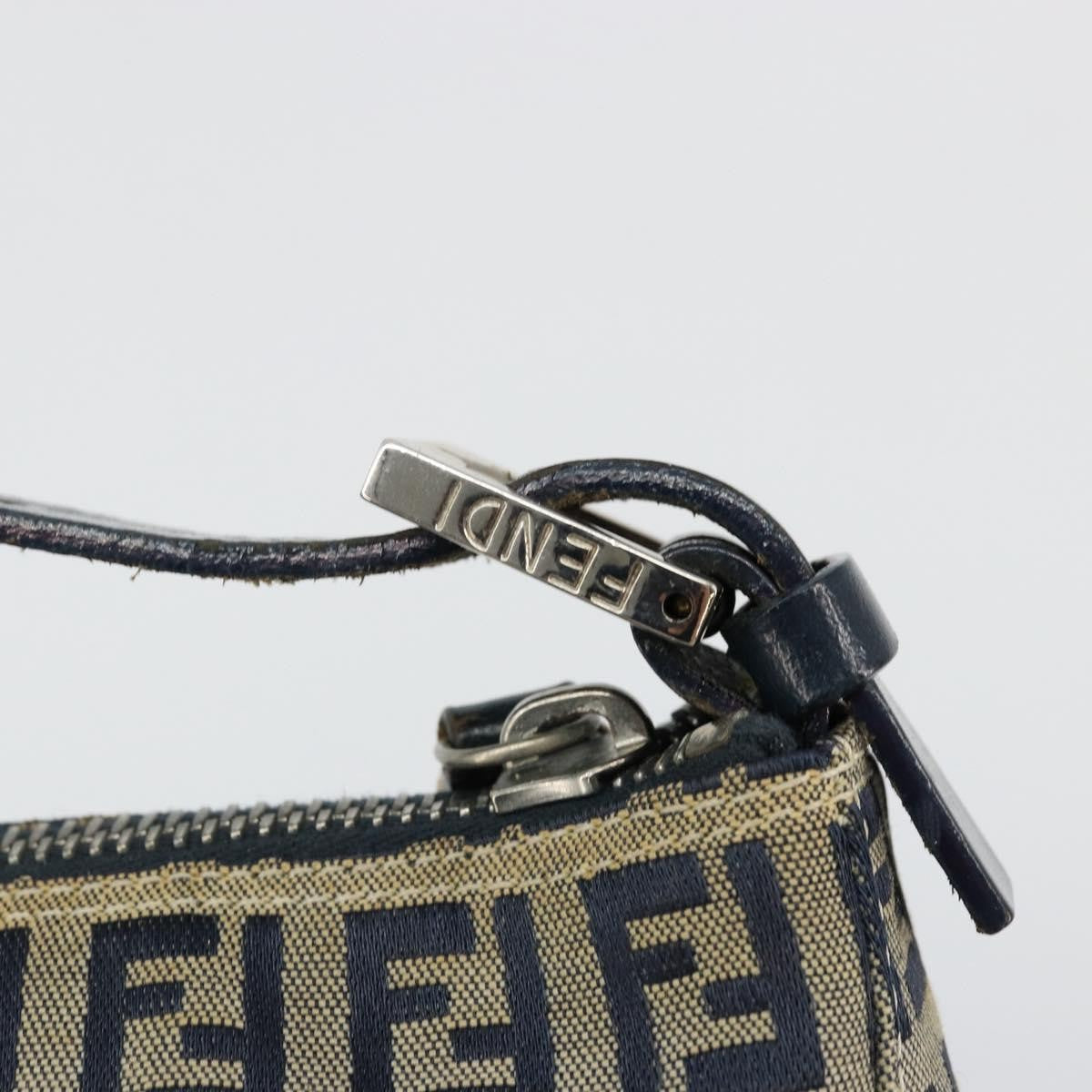 Fendi FENDI Zucchino Canvas Hand Pouch Bag Navy Silver Authentic 177481
