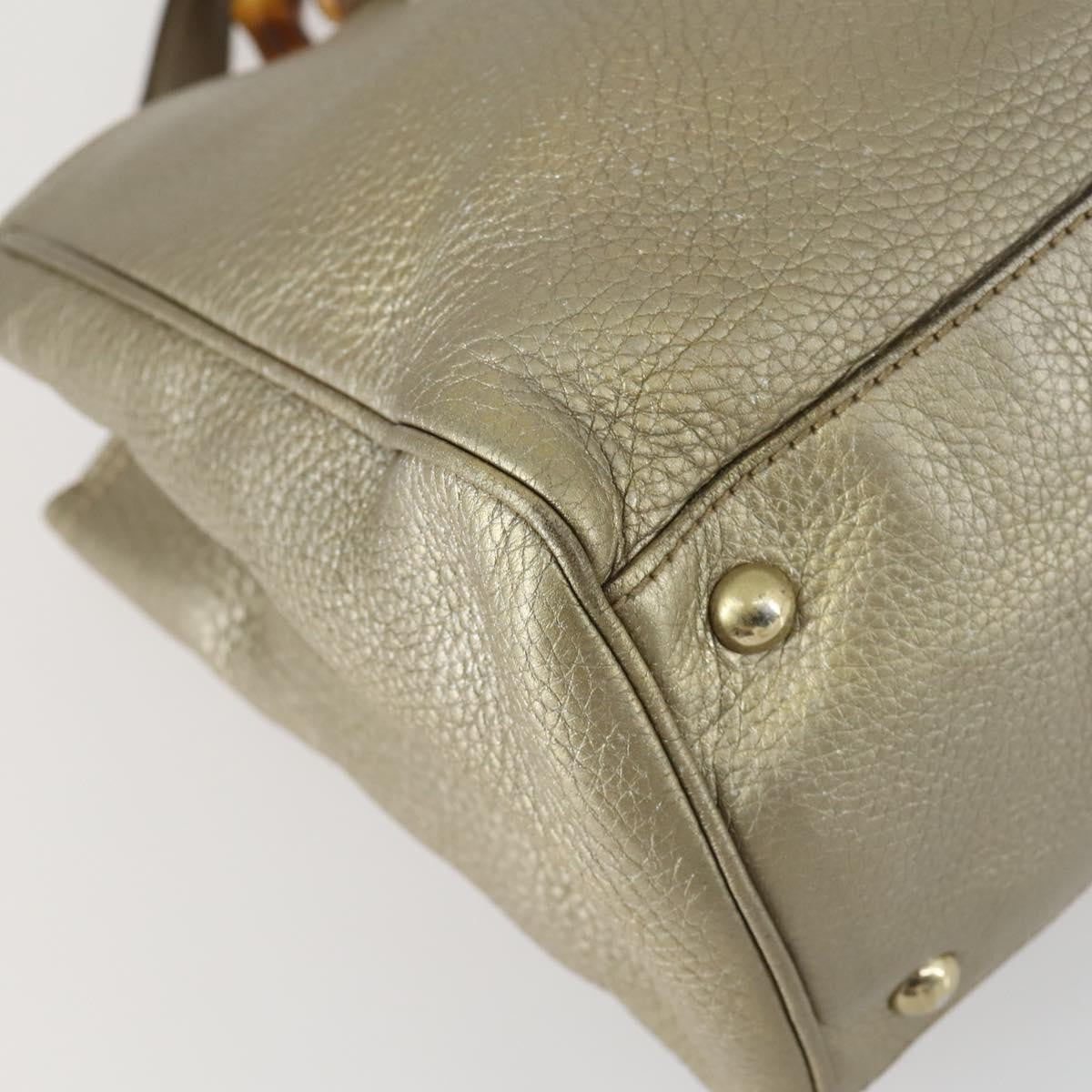 Gucci GUCCI Bamboo Hand Bag Leather 2way Beige Gold 323660 Authentic ka1163