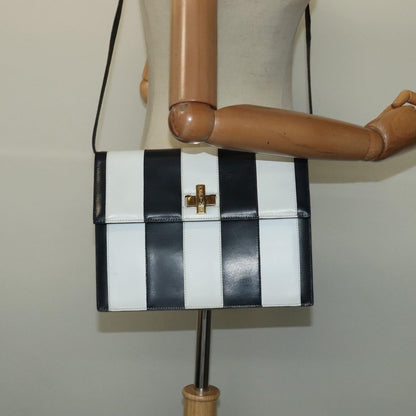 Celine CELINE Shoulder Bag Leather White Navy gold Authentic 127598