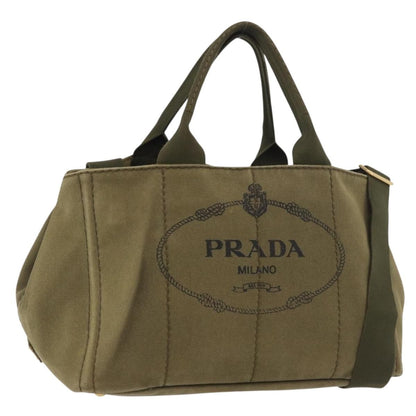 Prada PRADA Canapa MM Hand Bag Canvas 2way Khaki Gold Authentic ti3829