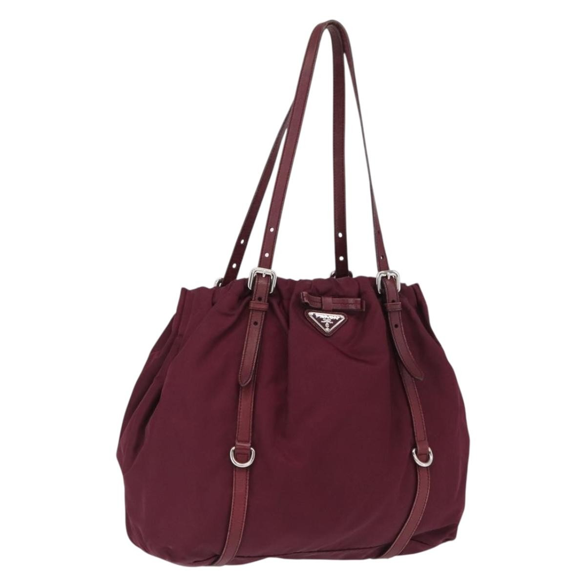 Prada PRADA Tote Bag Nylon Bordeaux Gold Authentic ep12877
