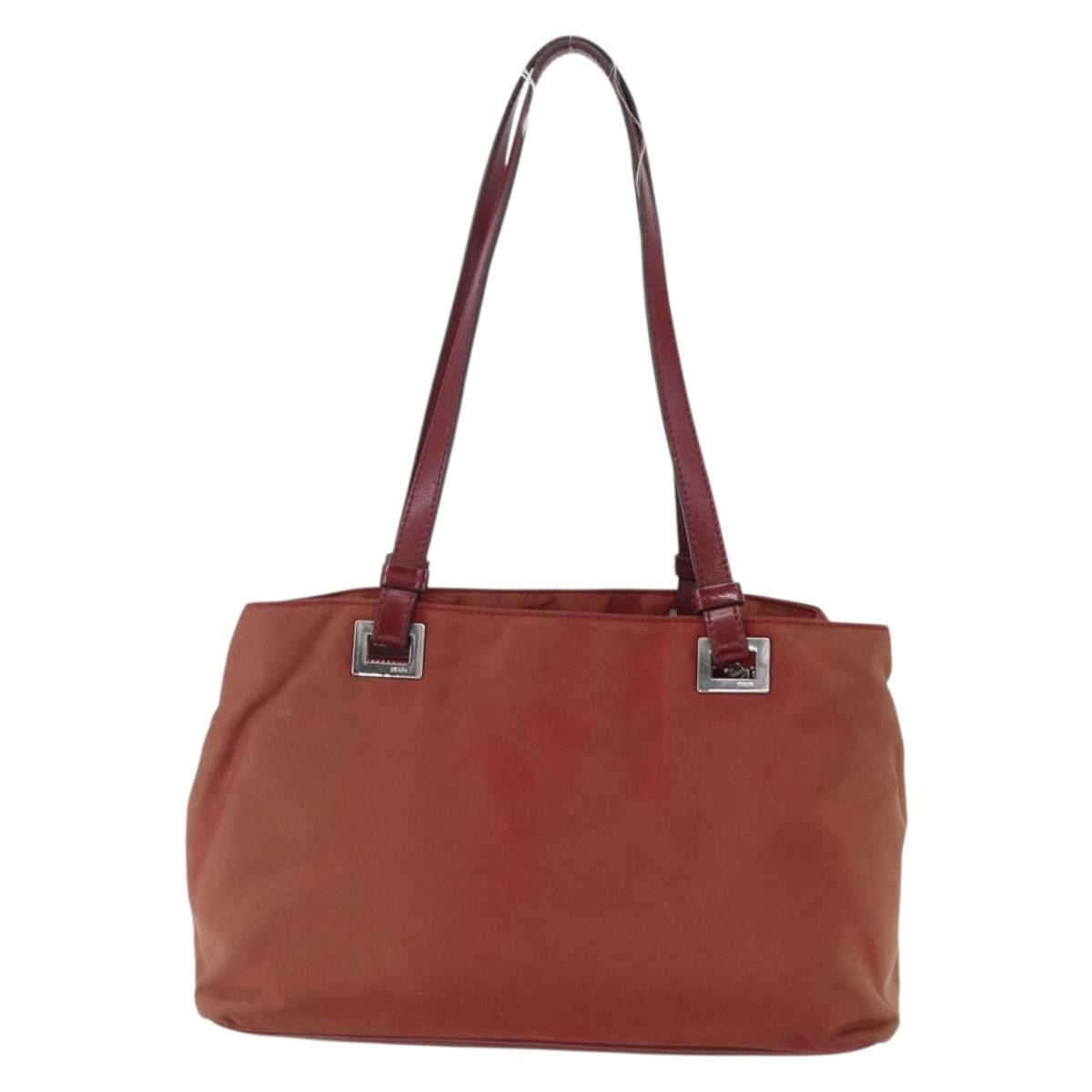 Prada PRADA Hand Bag Nylon Red Silver Authentic 170383