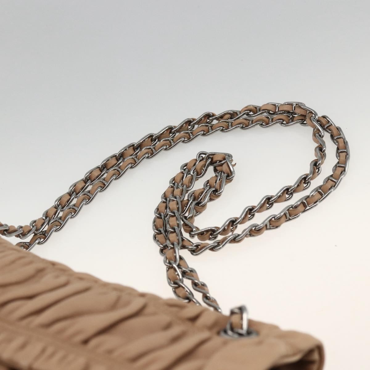 Prada PRADA Chain Shoulder Bag Leather Beige Silver Authentic BSZ397