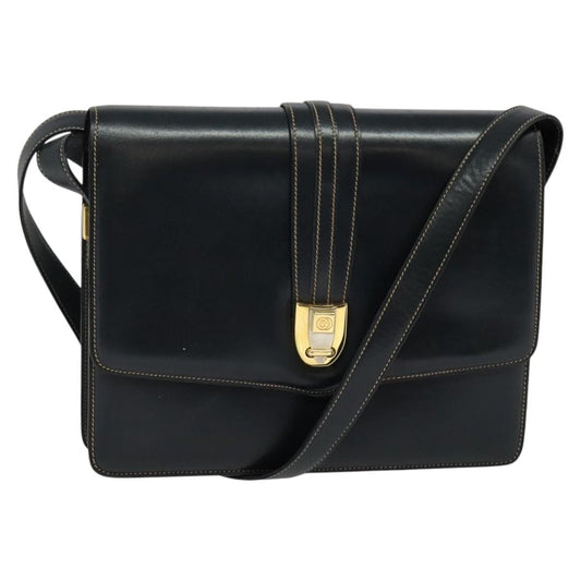 Gucci GUCCI Shoulder Bag Leather Navy Gold Authentic BD2006