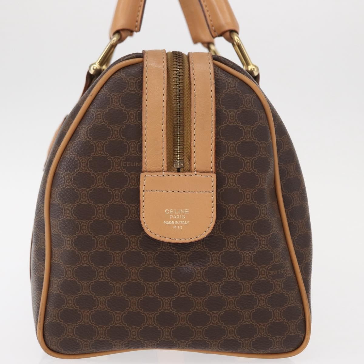 Celine CELINE Macadam Canvas Boston Bag PVC Brown Gold Authentic 152724