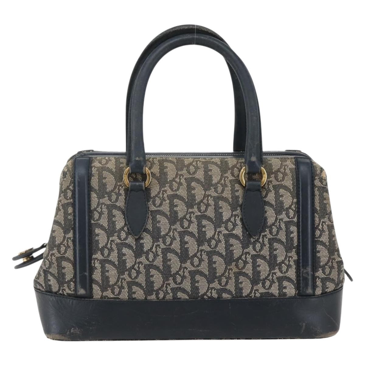 Dior Christian Dior Trotter Canvas Hand Bag Navy Gold Authentic gh760