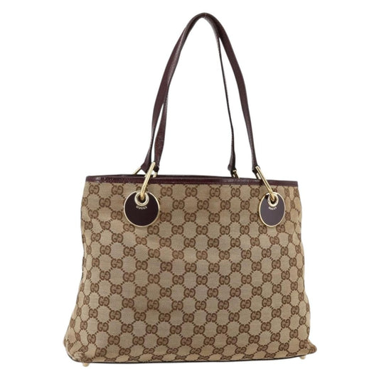 Gucci GUCCI GG Canvas Tote Bag Beige Gold 120837 Authentic YKZ1152