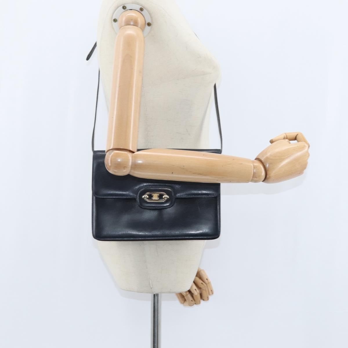 Celine CELINE Shoulder Bag Leather Navy Gold Authentic 149191