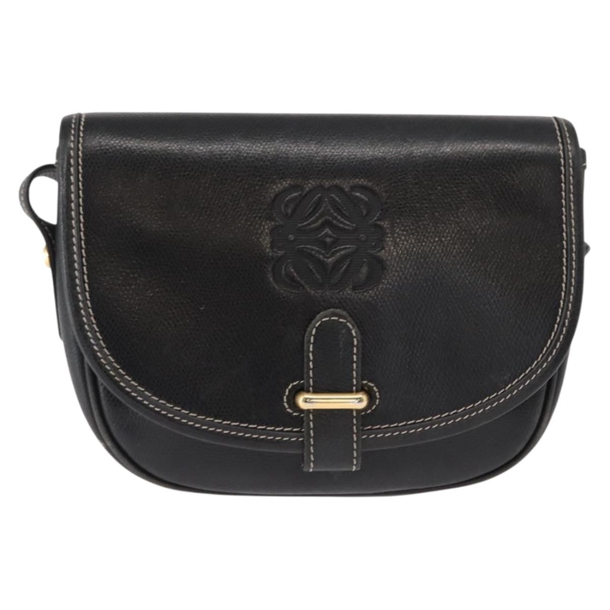 Loewe LOEWE Anagram Shoulder Bag Leather Black Gold Authentic ep12382