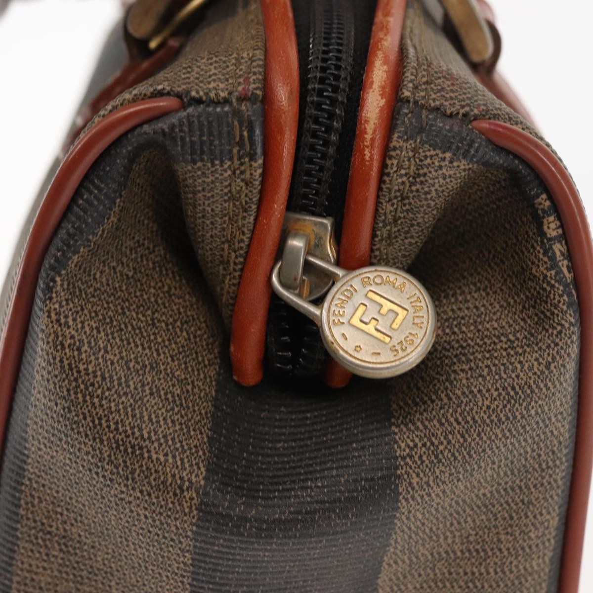 Fendi FENDI Pecan Canvas Hand Bag PVC Black Brown Authentic 146281