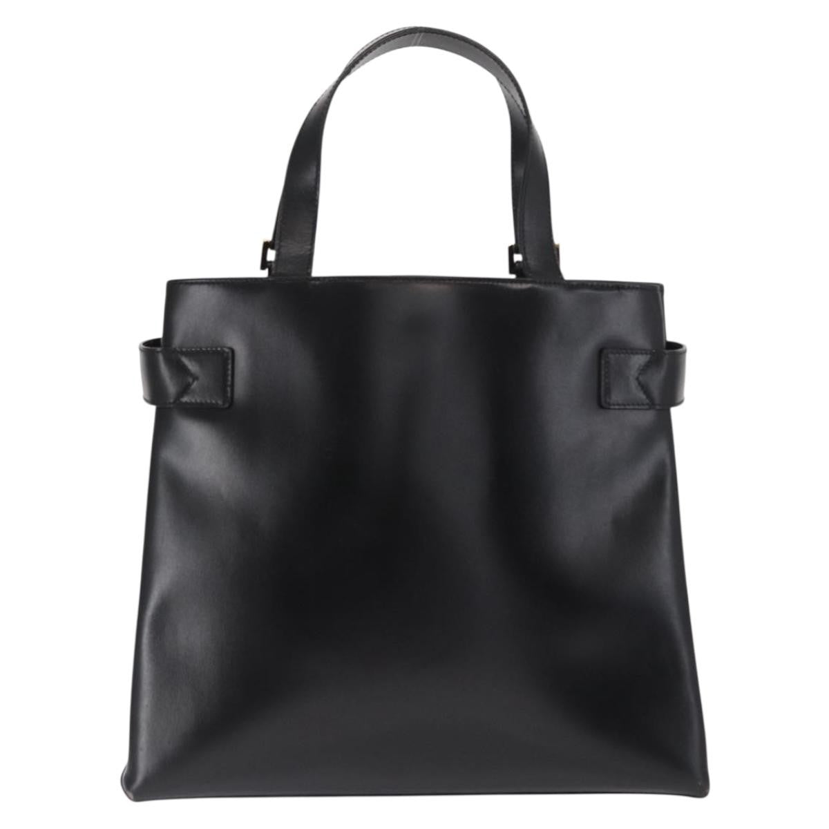 Gucci GUCCI Hand Bag Leather Black Gold Authentic BA9107