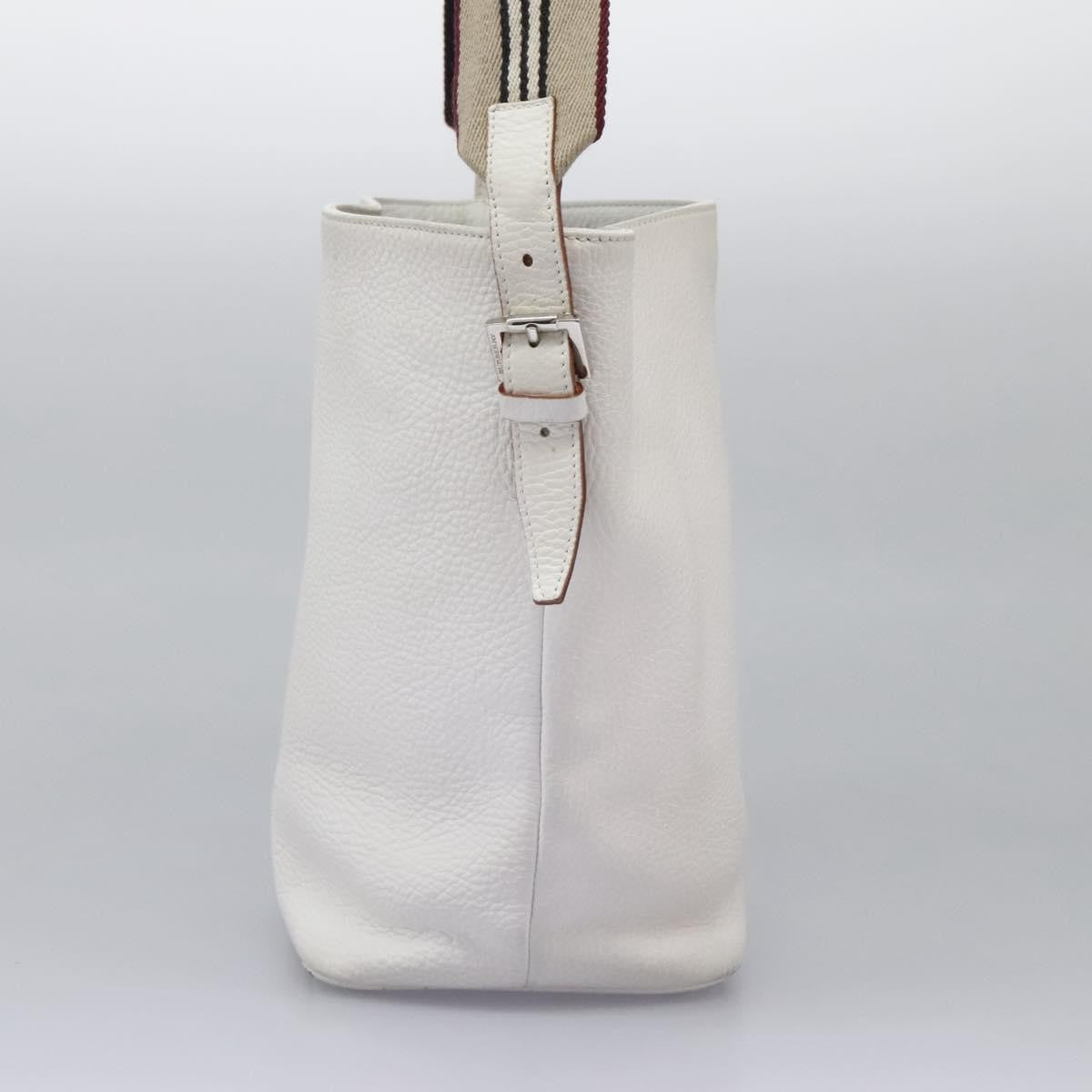 Burberry BURBERRY Shoulder Bag Leather White Silver Authentic BA2015