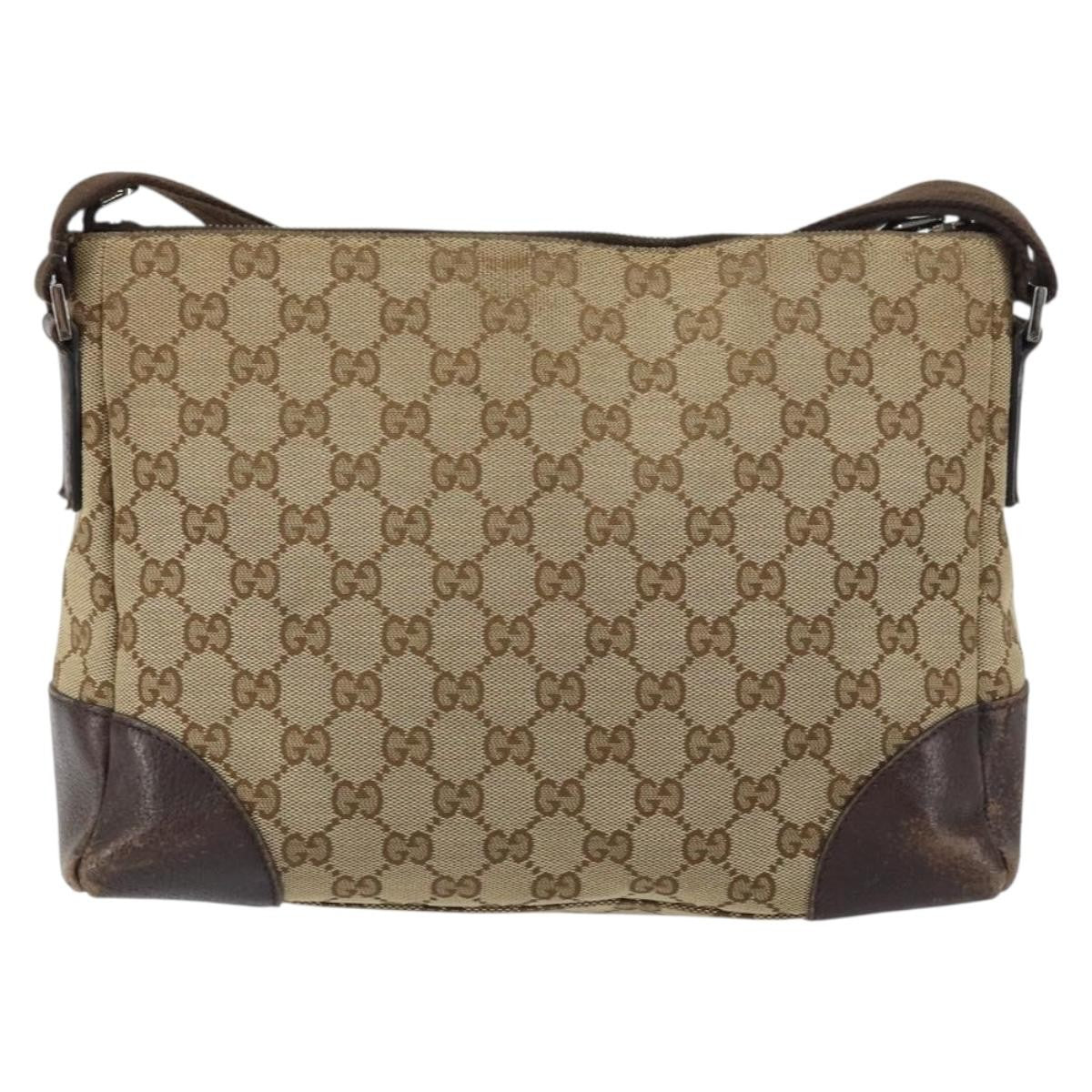 Gucci GUCCI GG Canvas Shoulder Bag Beige Silver 114273 Authentic 157746