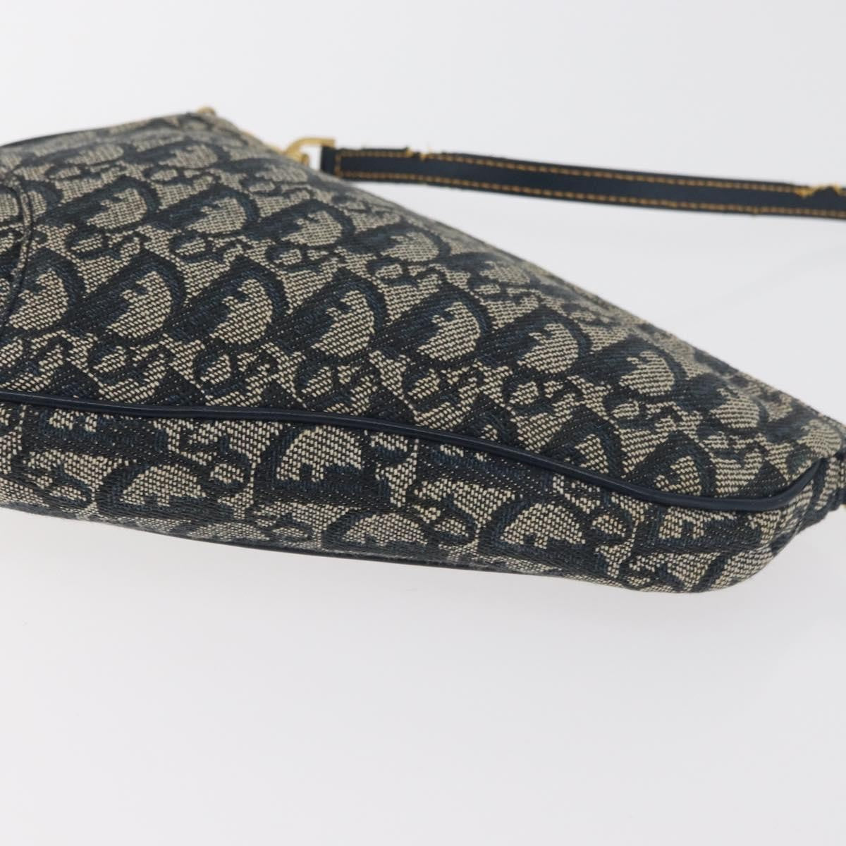 Dior Christian Dior Trotter Canvas Saddle Pouch Hand Bag Navy Gold Authentic bs35277