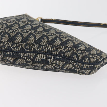 Dior Christian Dior Trotter Canvas Saddle Pouch Hand Bag Navy Gold Authentic bs35277