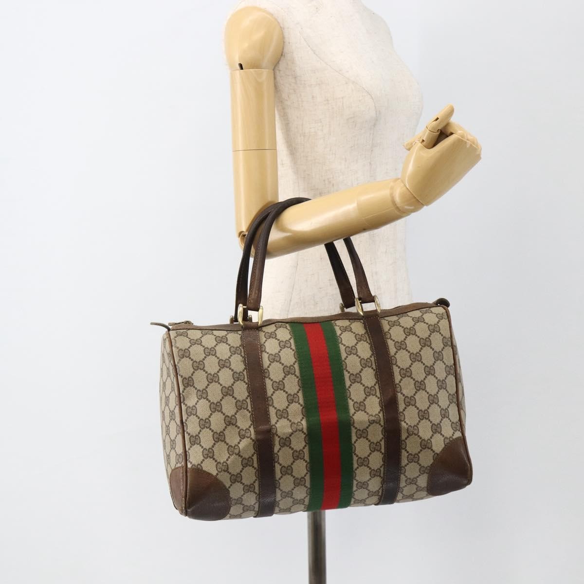 Gucci GUCCI GG Supreme Web Sherry Line Hand Bag PVC Beige Gold Authentic BAZ031