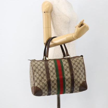 Gucci GUCCI GG Supreme Web Sherry Line Hand Bag PVC Beige Gold Authentic BAZ031